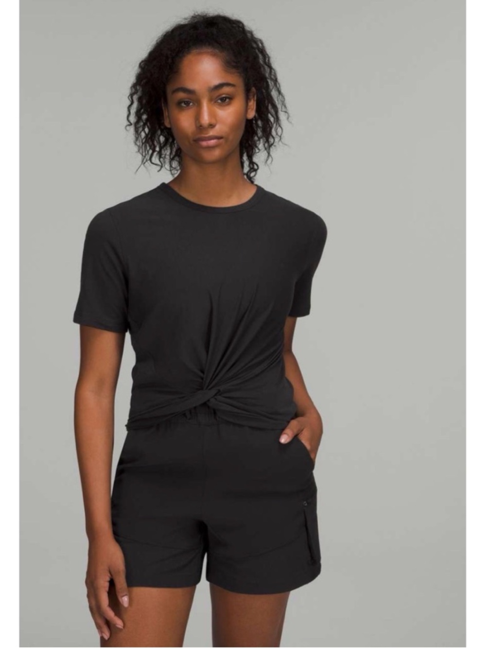 Lululemon Black Crescent Twist Front Pima Cotton T-Shirt Size 4